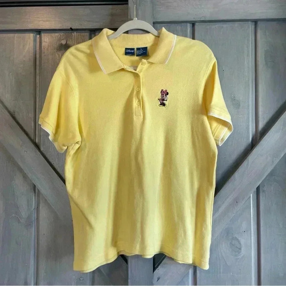 Vintage Disney Minnie Mouse Polo Shirt yellow with embroidered Minnie size large - Picture 1 of 5
